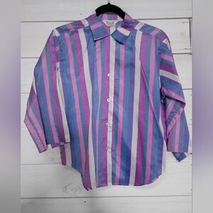 Vintage Rhoda Lee Striped Purples and Teal Button-Up Shirt